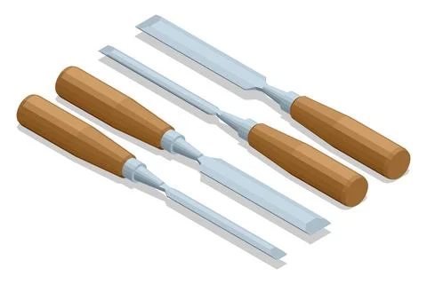 Isometric Chisel. It is a hand tool for woodworking, carving, or creating Stock Illustration