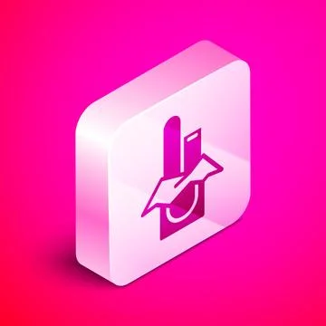 Isometric Chocolate bar icon isolated on pink background. Silver square but.. Stock Illustration
