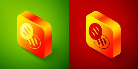 Isometric Christian bread icon isolated on green and red background. Religion 스톡 일러스트