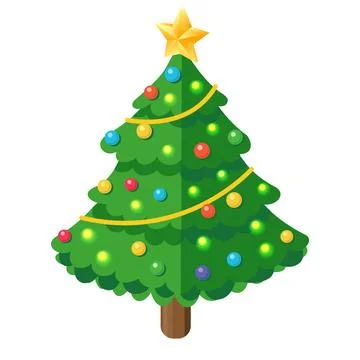 Isometric Christmas tree with glowing lights and golden star. Isolated on w.. Stock Illustration