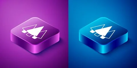 Isometric Christmas tree icon isolated on blue and purple background. Merry.. Stock Illustration