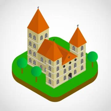 Isometric church building, vector Stock Illustration