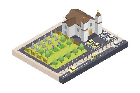 Isometric church illustrated on background Stock Illustration