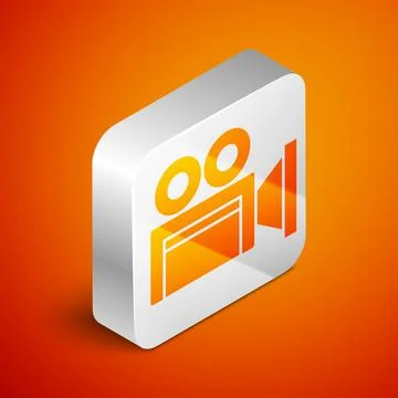 Isometric Cinema camera icon isolated on orange background. Video camera. Movie Stock Illustration