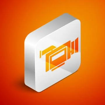 Isometric Cinema camera icon isolated on orange background. Video camera. Movie Stock Illustration
