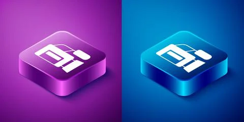 Isometric Cinema camera icon isolated on blue and purple background. Video ca Stock Illustration