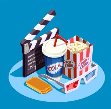 Isometric Cinema Icon Set Stock Illustration