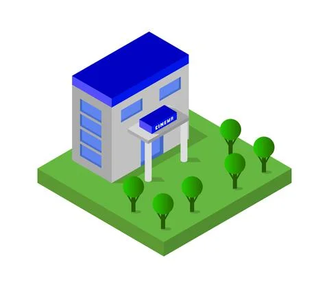 Isometric cinema in vector on white background Stock Illustration