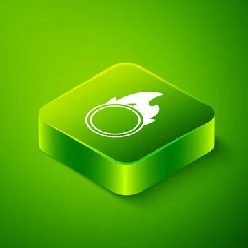 Isometric Circus fire hoop icon isolated on green background. Ring of fire .. Stock Illustration
