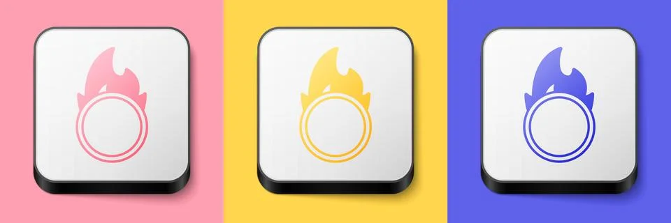 Isometric Circus fire hoop icon isolated on pink, yellow and blue backgroun.. Stock Illustration