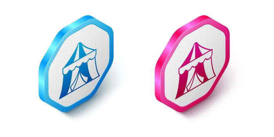 Isometric Circus tent icon isolated on white background. Carnival camping t.. Stock Illustration