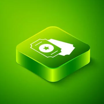 Isometric Circus ticket icon isolated on green background. Amusement park. .. 库存插图