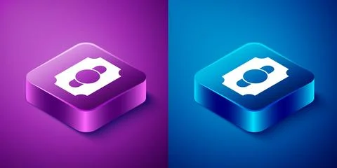 Isometric Circus ticket icon isolated on blue and purple background. Amusem.. Stock Illustration