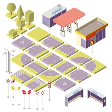 Isometric city constructor with 3d elements Illustrazione stock