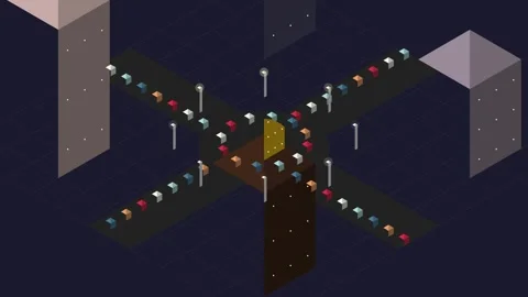 Isometric City Intersection at Night with Traffic and Buildings Stock Footage 347561744
