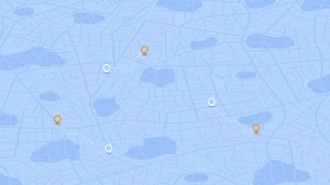 Isometric city map background with navigation pins and route path. Stock Illustration