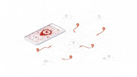 Isometric City Map with Mobile Navigation Interface and Location Markers Stock Illustration