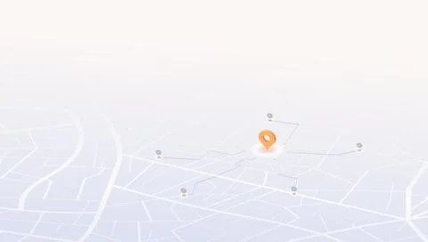 Isometric City Map with Orange Location Pin and Connected Route Points. Vector Stock Illustration