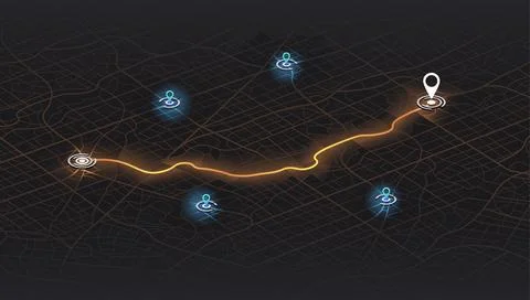 Isometric city map route, location symbols and navigational system mark. Vector Illustrazione stock