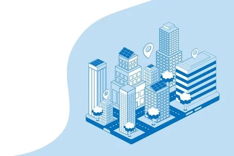 Isometric city on mobile application Stock Illustration