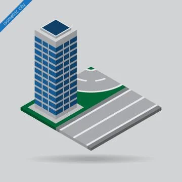 Isometric city - road with skyscraper Stock Illustration