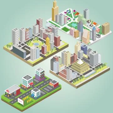 Isometric city set Stock Illustration
