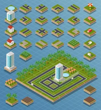 Isometric city set Illustrazione stock