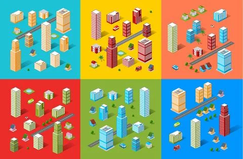 Isometric city set Illustrazione stock