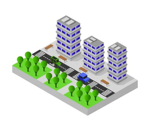 Isometric city in vector on white background Stock Illustration