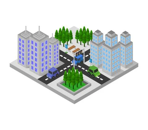 Isometric city in vector on white background Stock Illustration