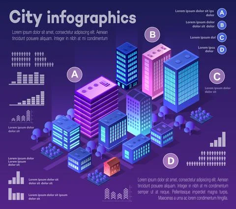 Isometric city of violet Stock Illustration