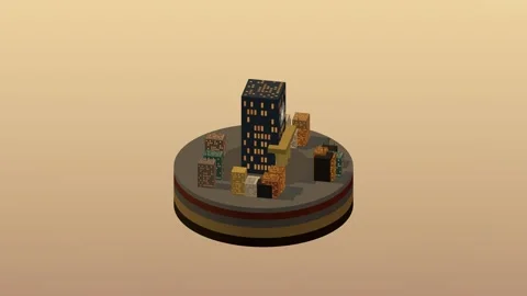 Isometric civic landmark building block rotating diorama 04 rotating diorama Stock Footage 340076765