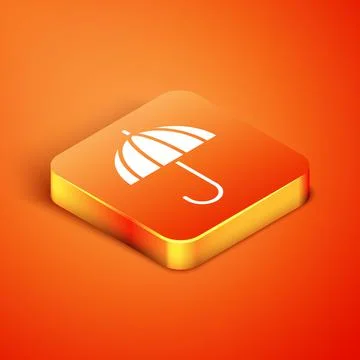 Isometric Classic elegant opened umbrella icon isolated on orange background Illustrazione stock