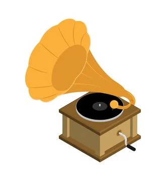 Isometric Classic gramophone, old device for playing sound recordings. Larg.. Stock Illustration