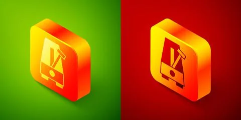 Isometric Classic Metronome with pendulum in motion icon isolated on green and Stock Illustration
