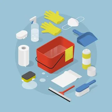 Isometric Cleaning Objects Illustration Stock Illustration