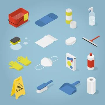 Isometric Cleaning Objects Set Stock Illustration