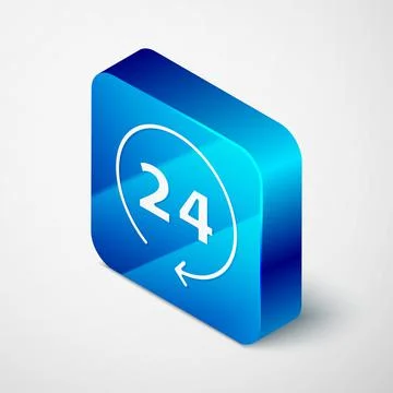 Isometric Clock 24 hours icon isolated on grey background. All day cyclic icon Stock Illustration
