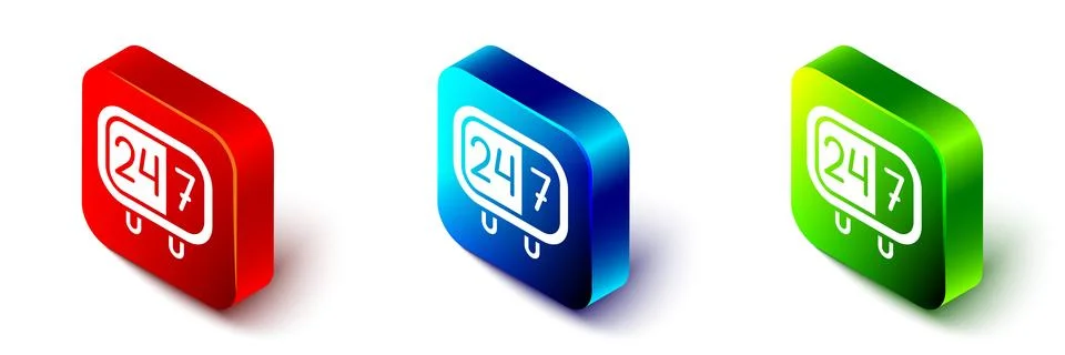Isometric Clock 24 hours icon isolated on white background. All day cyclic ic Stock Illustration