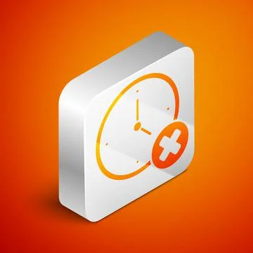 Isometric Clock delete icon isolated on orange background. Time symbol. Silver Stock Illustration