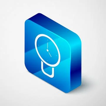 Isometric Clock icon isolated on grey background. Time symbol. Blue square Stock Illustration
