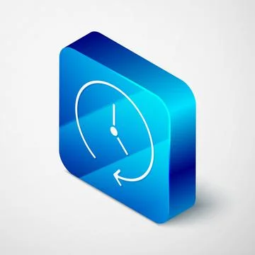 Isometric Clock icon isolated on grey background. Time symbol. Blue square Stock Illustration