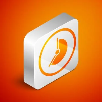 Isometric Clock icon isolated on orange background. Time symbol. Silver squar Illustrazione stock