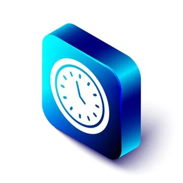 Isometric Clock icon isolated on white background. Time symbol. Blue square.. 스톡 일러스트