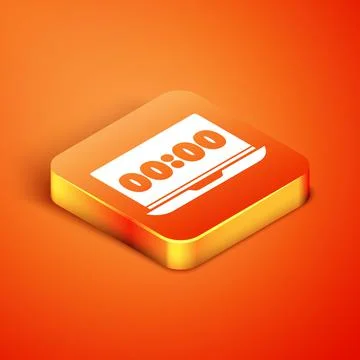 Isometric Clock on laptop screen icon isolated on orange background. Schedule Stock Illustration