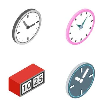 Isometric clocks representing time management and deadlines Stock Illustration