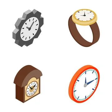 Isometric clocks showing different time measurement styles Stock Illustration