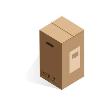 Isometric closed cardboard box, cargo mail package with barcode Stock-Illustration