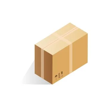 Isometric closed cardboard box of rectangular shape, duct taped parcel Ilustración de archivo