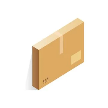 Isometric closed cardboard box, thin rectangular package with paper wrapping Stock Illustration
